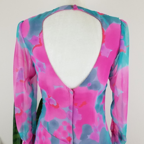 VTG 70s Miss Elliette Watercolor Chiffon Dress - Picture 8 of 14